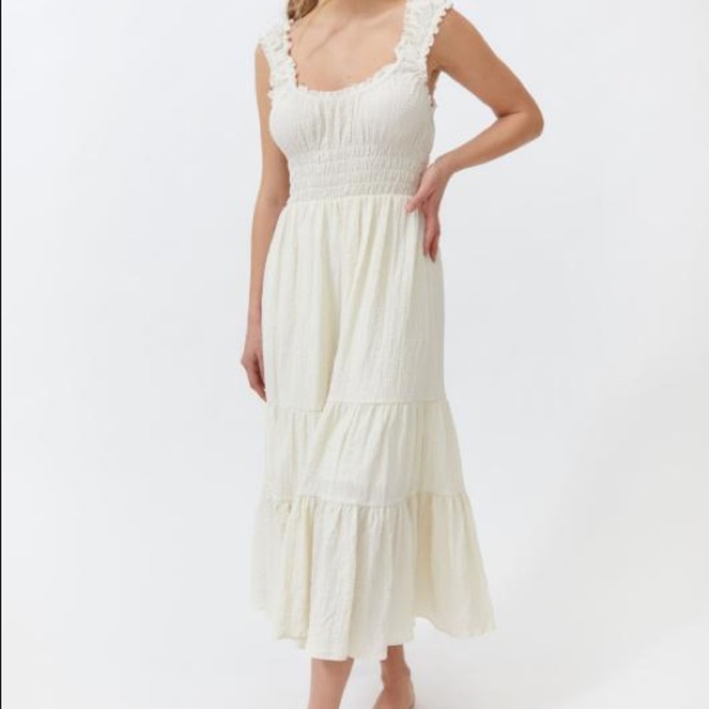 UO Odessa Smock Ruffle Midi Dress